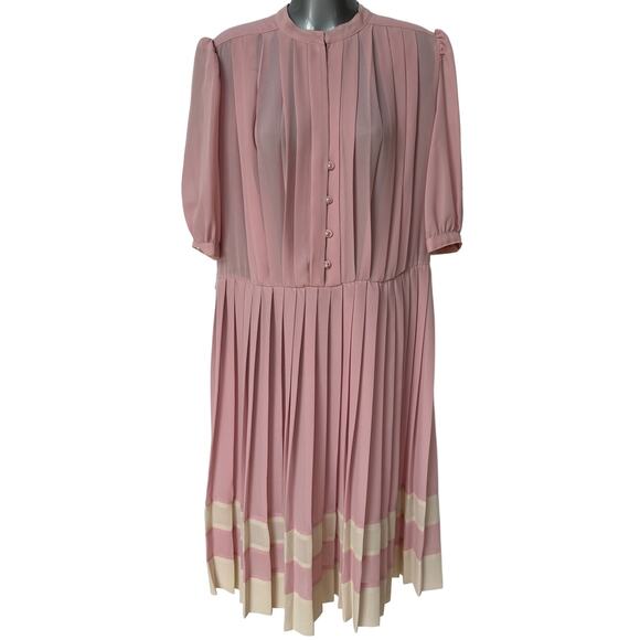 Vintage St. Gillian by Kay Unger Dress Pink Cream Pleated Midi Women's Size 12 - Picture 1 of 12